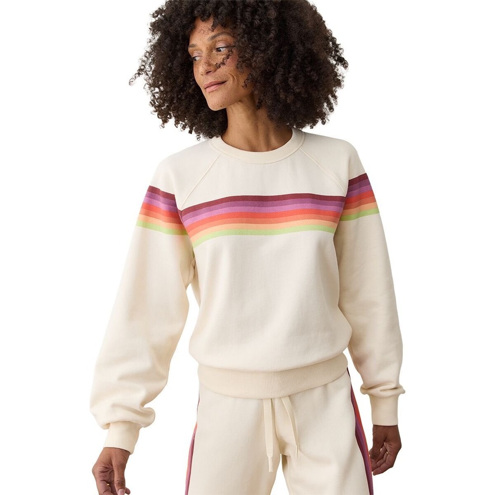 Marine Layer Cloud 9 Anytime Crew Neck Sweatshirt Medium Rainbow Stripe